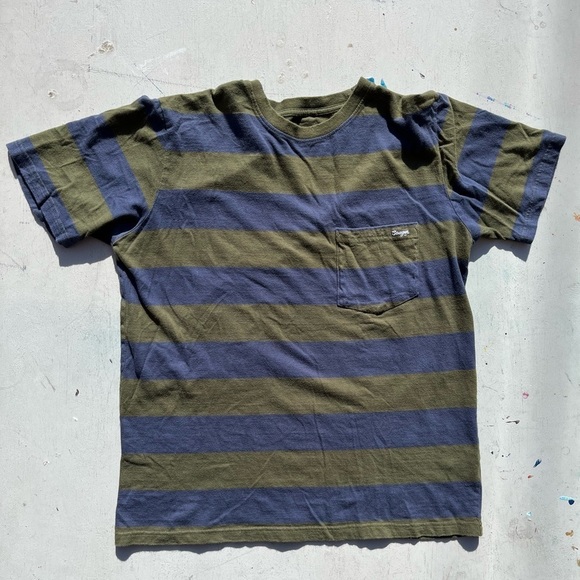 Men's Seager T-Shirt Multicolor Striped M Pocket Western Cowboy Ranch Surf City - Picture 1 of 12